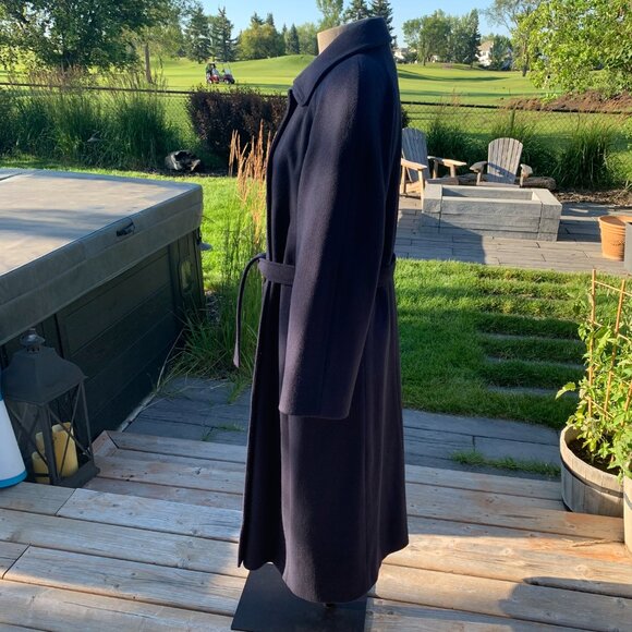 Vintage 90s London Fog Wool Overcoat Navy Double Breasted Belted Winter Coat - Picture 6 of 15